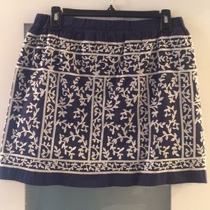 Hinge Navy Cotton Skirt with White Vine Design